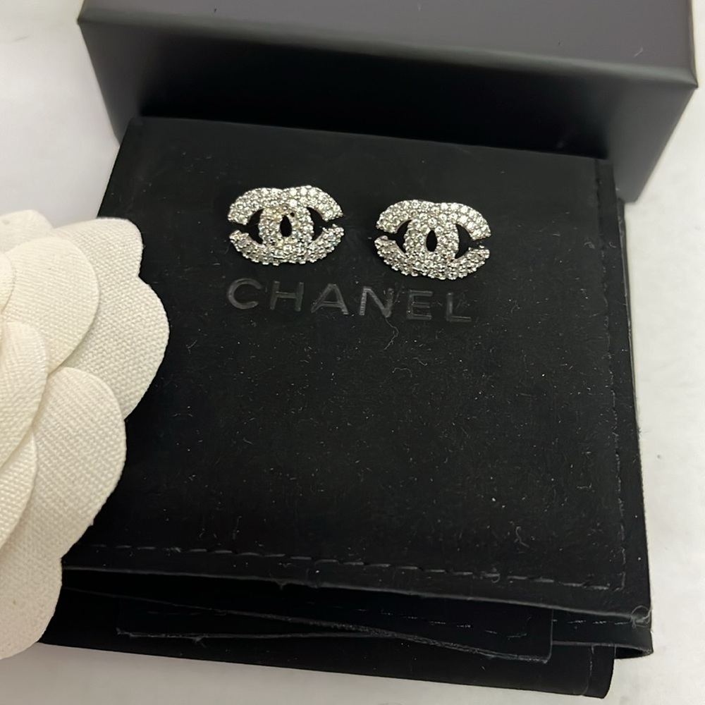 Chanel Cc Logo Rhinestone Studs - image 3